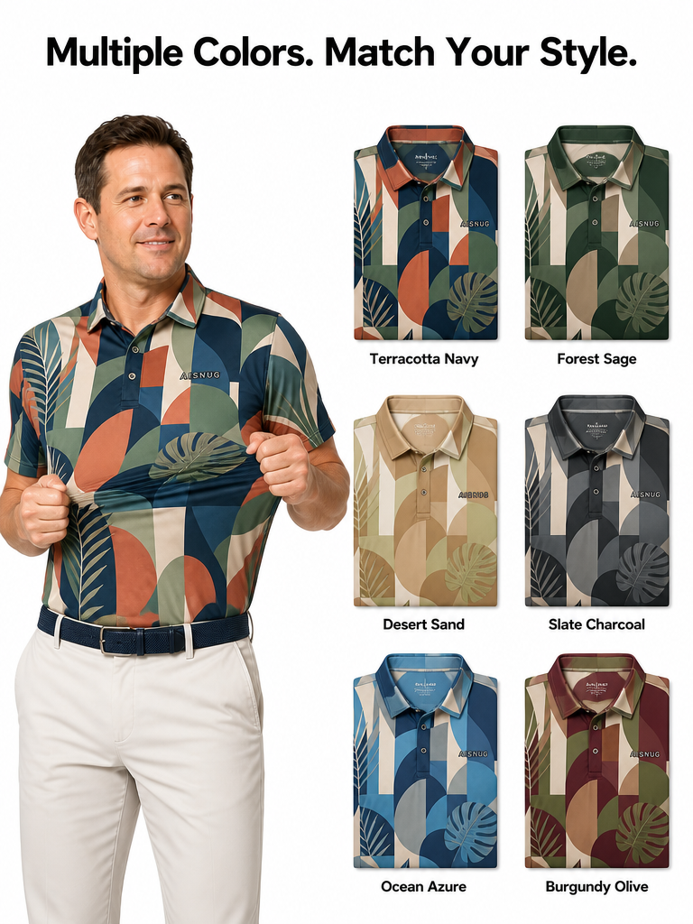 Custom Geometric Tropical Golf Polo: Modern Corporate Team Wear