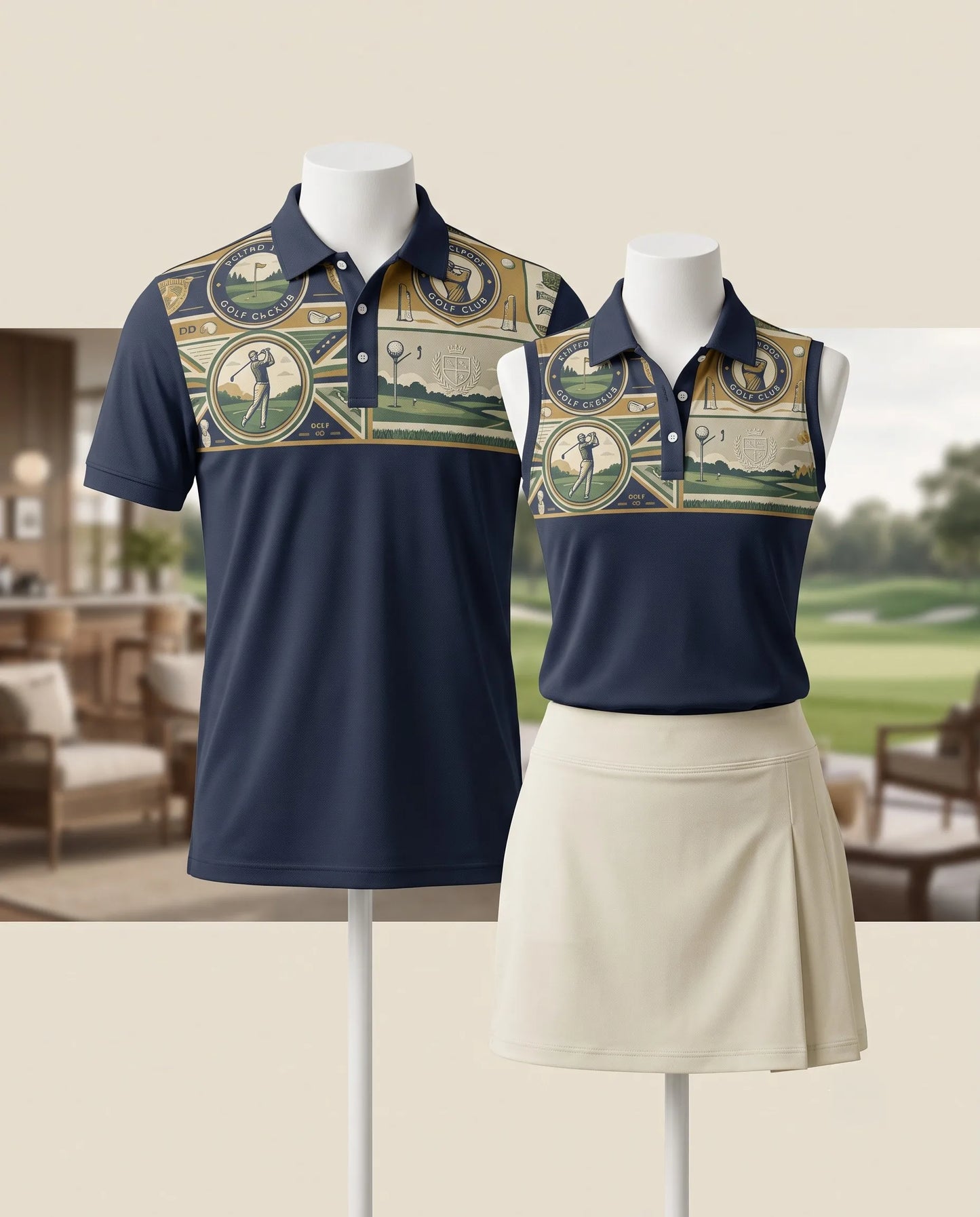 His and Her Golf Polos – Matching Couple Navy Golf Shirts Set