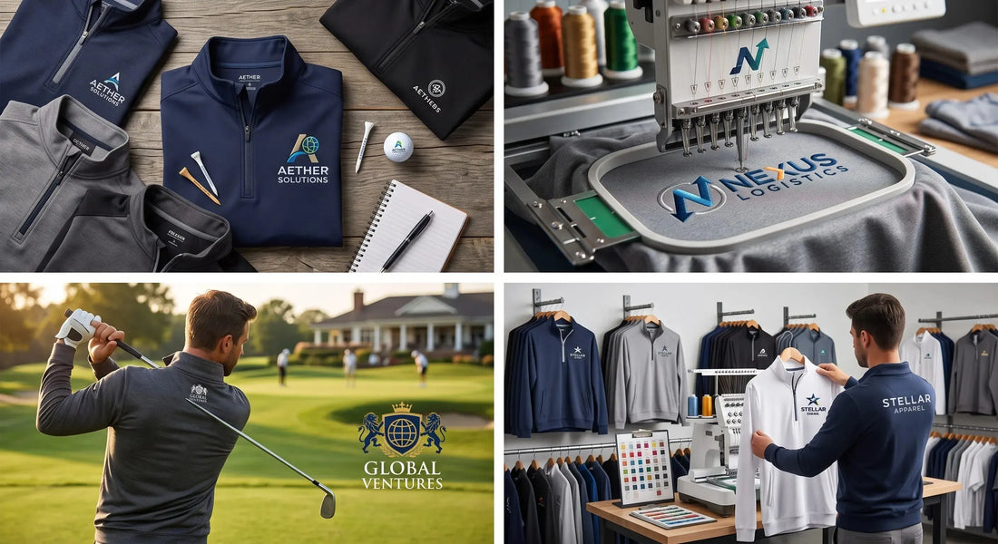 Golf quarter-zip with embroidered company logo ordering options