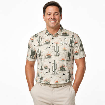 Custom Cactus Print Golf Polo: Moisture-Wicking Resort Apparel