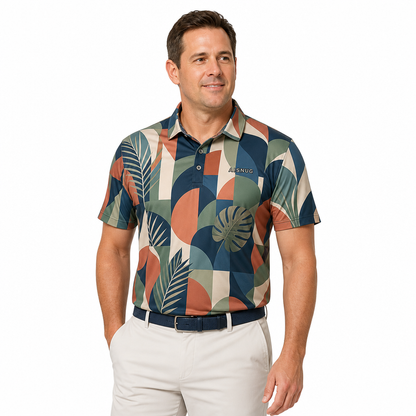 Custom Geometric Tropical Golf Polo: Modern Corporate Team Wear