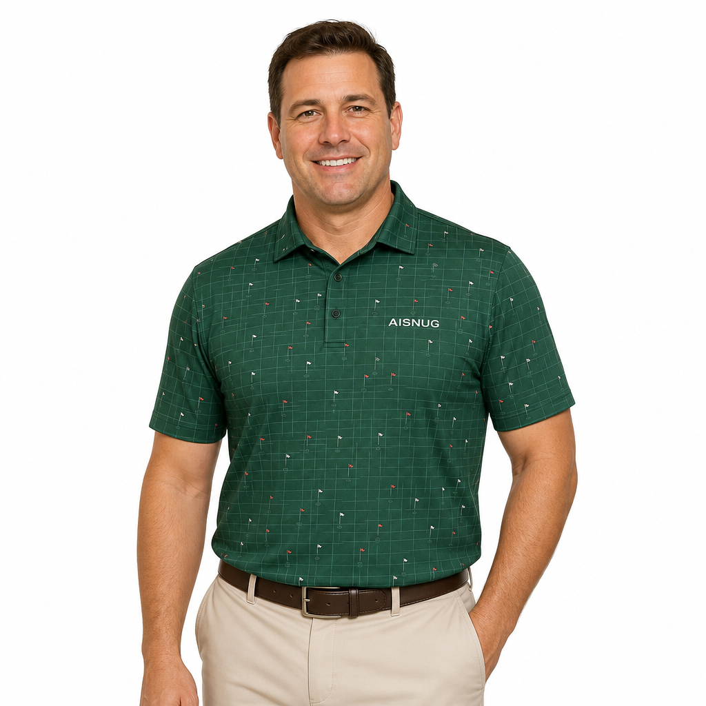 Custom Putting Green Golf Polo: Geometric Tournament Team Shirt