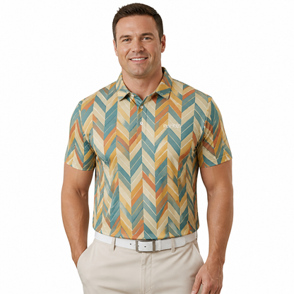 Custom Chevron Stripe Golf Polo: Retro Athletic Performance Wear