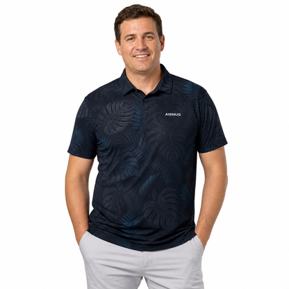 Custom Navy Palm Golf Shirt: Quick-Dry Performance Team Polo