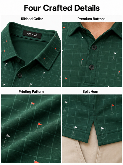 Custom Putting Green Golf Polo: Geometric Tournament Team Shirt