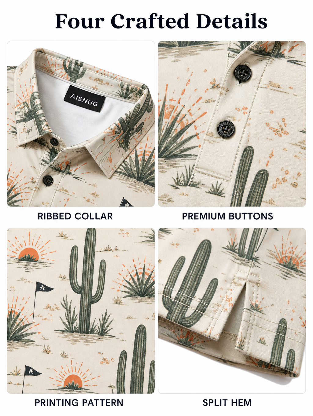 Custom Cactus Print Golf Polo: Moisture-Wicking Resort Apparel