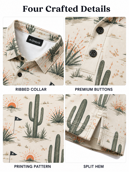 Custom Cactus Print Golf Polo: Moisture-Wicking Resort Apparel
