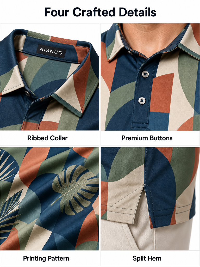Custom Geometric Tropical Golf Polo: Modern Corporate Team Wear