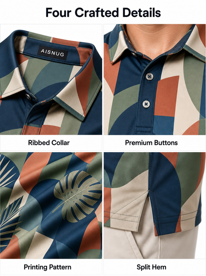 Custom Geometric Tropical Golf Polo: Modern Corporate Team Wear