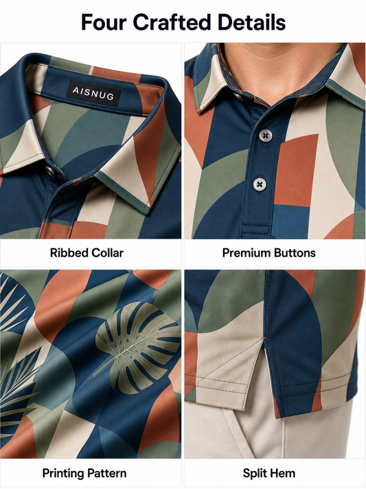 Custom Geometric Tropical Golf Polo: Modern Corporate Team Wear AISNUG APPAREL