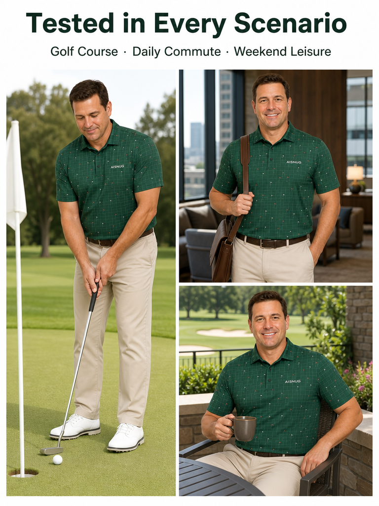 Custom Putting Green Golf Polo: Geometric Tournament Team Shirt
