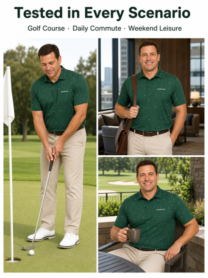 Custom Putting Green Golf Polo: Geometric Tournament Team Shirt