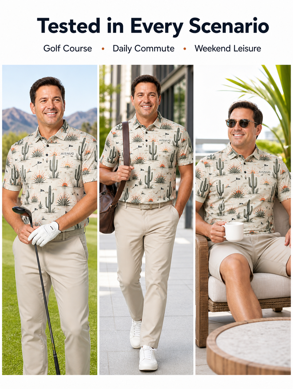 Custom Cactus Print Golf Polo: Moisture-Wicking Resort Apparel