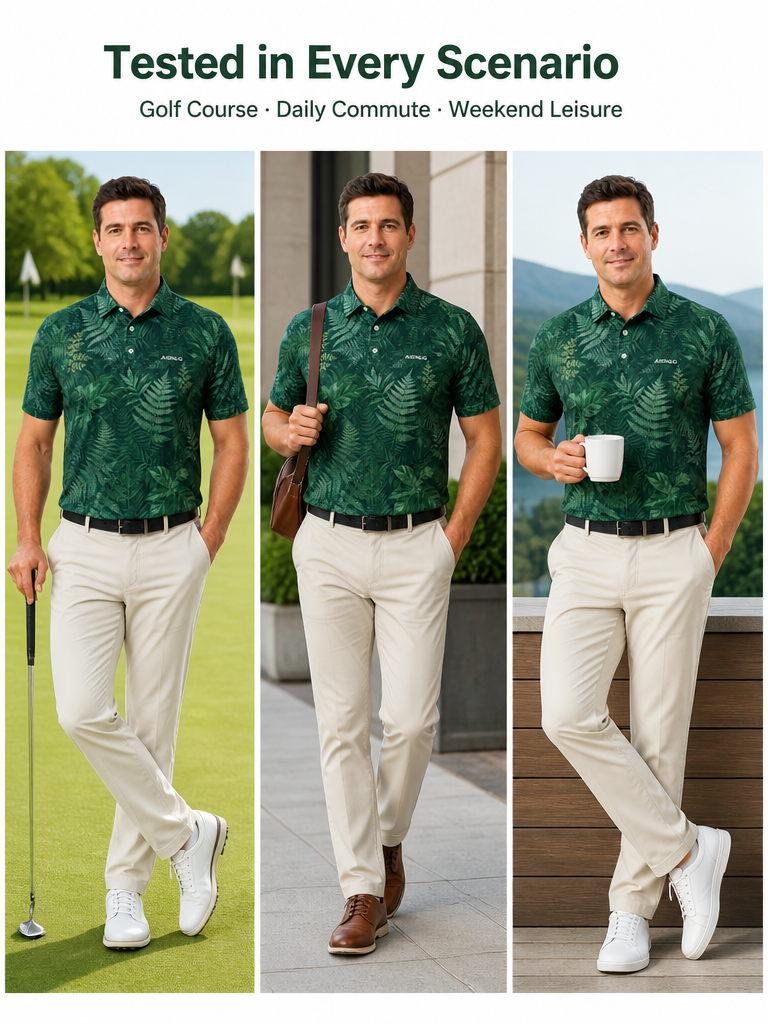 Botanical Print Golf Shirt: All-Over Sublimated Team Polos