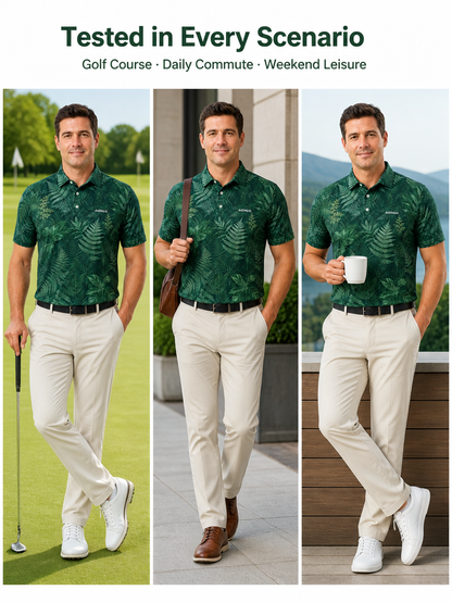 Botanical Print Golf Shirt: All-Over Sublimated Team Polos
