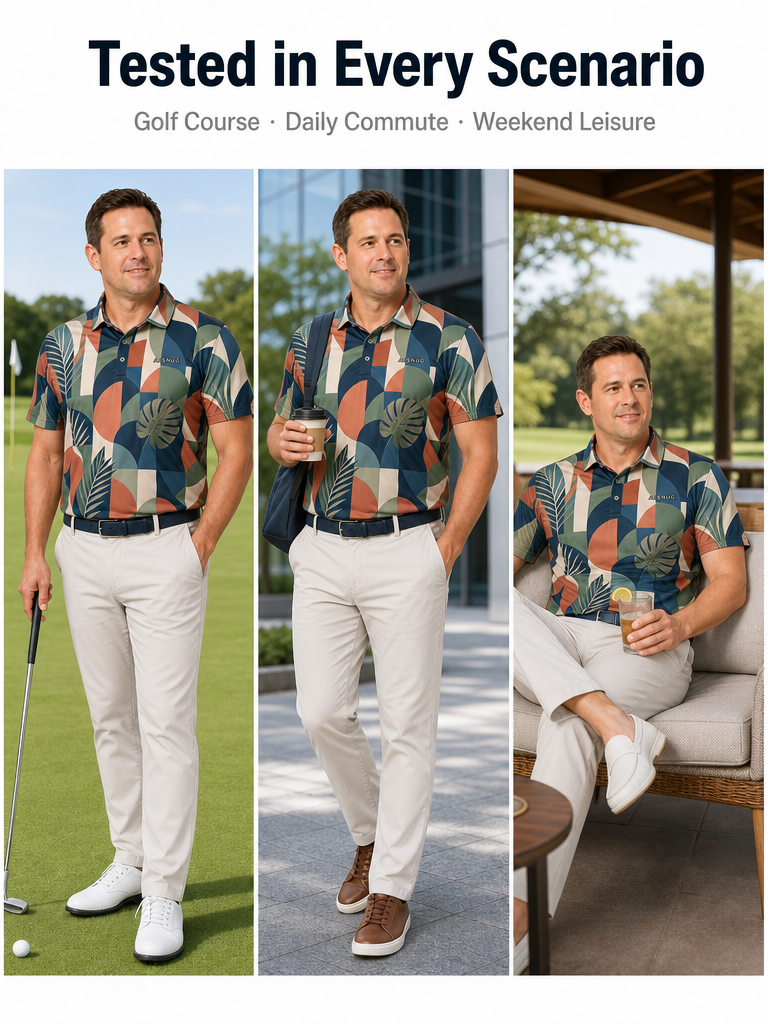 Custom Geometric Tropical Golf Polo: Modern Corporate Team Wear