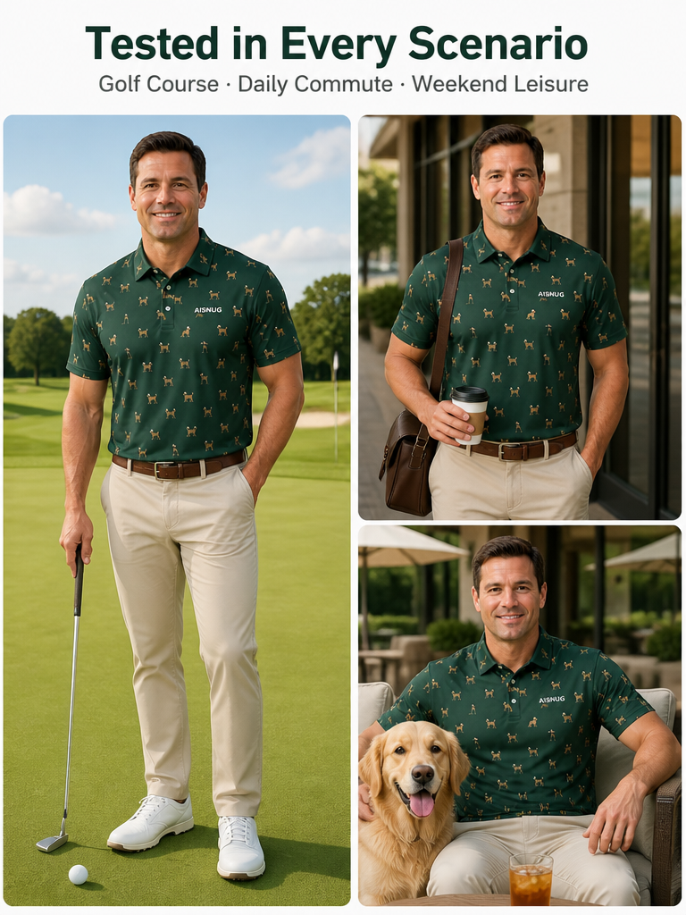Custom Golf Dog Print Polo: Novelty Moisture-Wicking Shirt