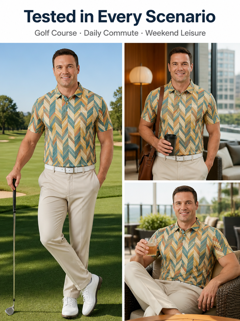 Custom Chevron Stripe Golf Polo: Retro Athletic Performance Wear