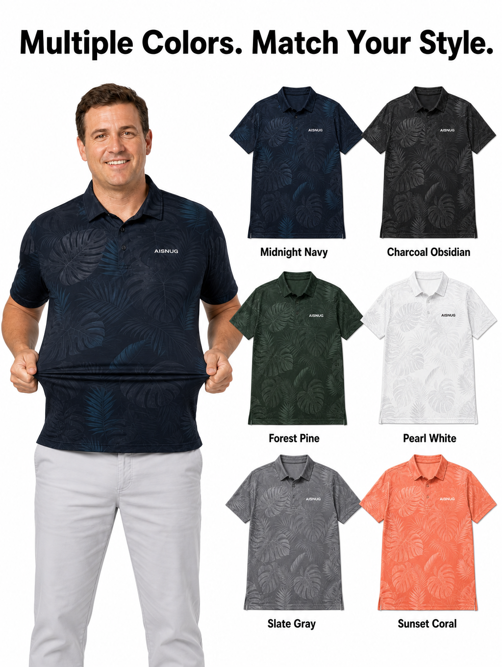 Custom Navy Palm Golf Shirt: Quick-Dry Performance Team Polo