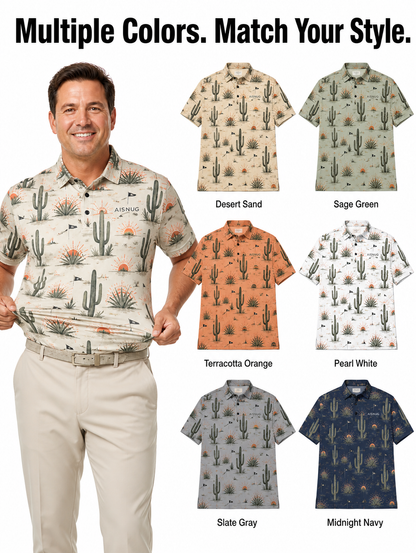 Custom Cactus Print Golf Polo: Moisture-Wicking Resort Apparel