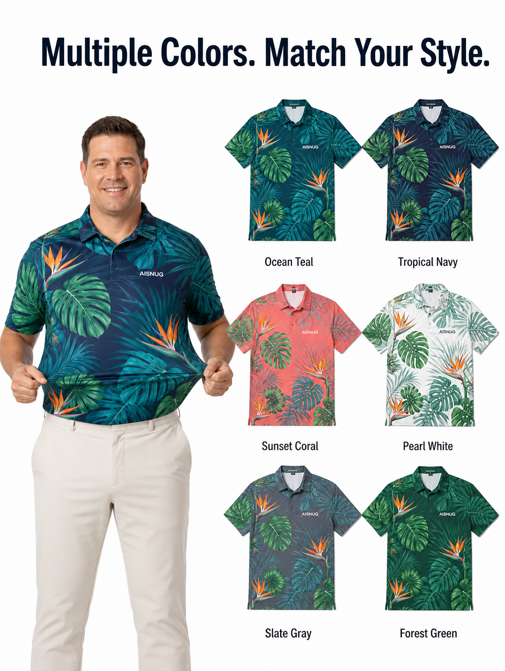 Hawaiian Tropical Golf Shirt: Sublimated UPF 50+ Team Polos