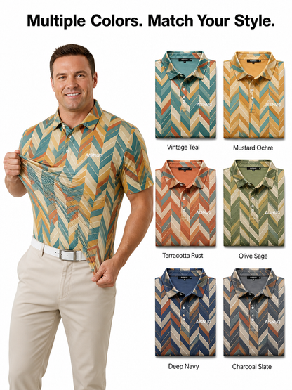 Custom Chevron Stripe Golf Polo: Retro Athletic Performance Wear