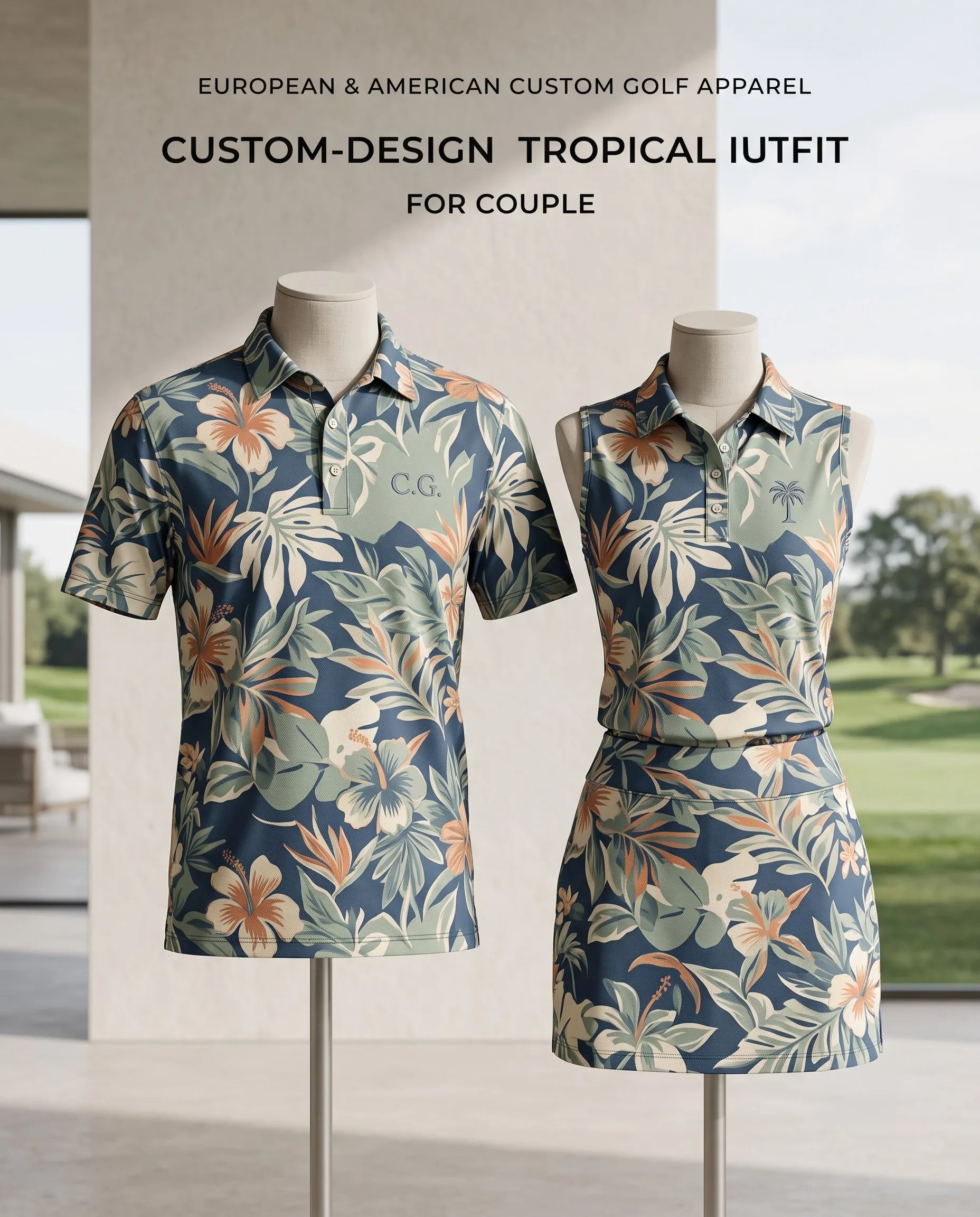 Tropical Matching Couples Golf Outfits – His & Hers Couple Golf Apparel Set