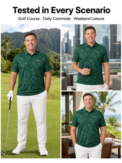 Emerald Botanical Rainforest golf polo: lifestyle illustration