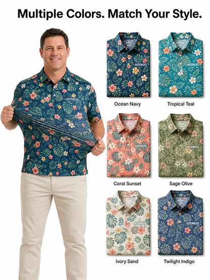 Hawaiian Monstera Floral golf polo: alternative colorway illustration