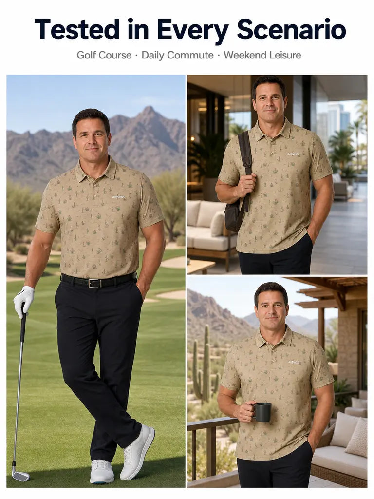 Scottsdale Desert Cactus golf polo: lifestyle illustration