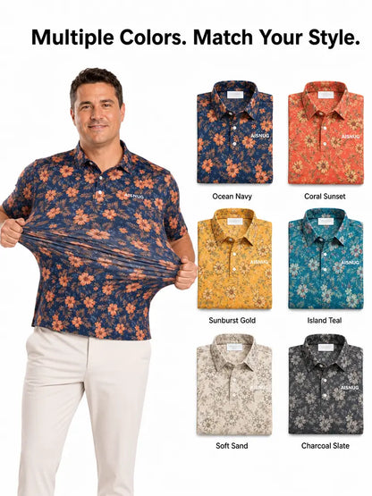 Sun-Kissed Hibiscus Floral golf polo: alternative colorway illustration