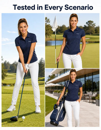 Classic Micro-Dot Print women’s golf polo lifestyle illustration