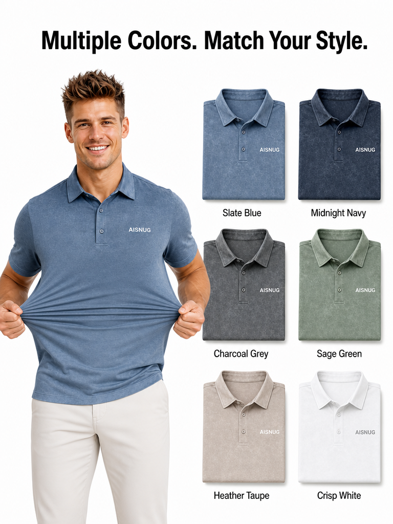 Slate Blue Single-Tone Faded Print polo colorway references; final availability confirmed by quotation