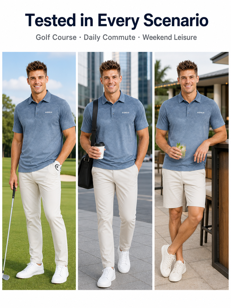 Slate Blue Single-Tone Faded Print men’s polo lifestyle illustration, not performance-test evidence