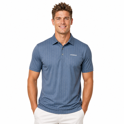 Slate Blue Broken Pinstripe men’s short-sleeve golf polo front view