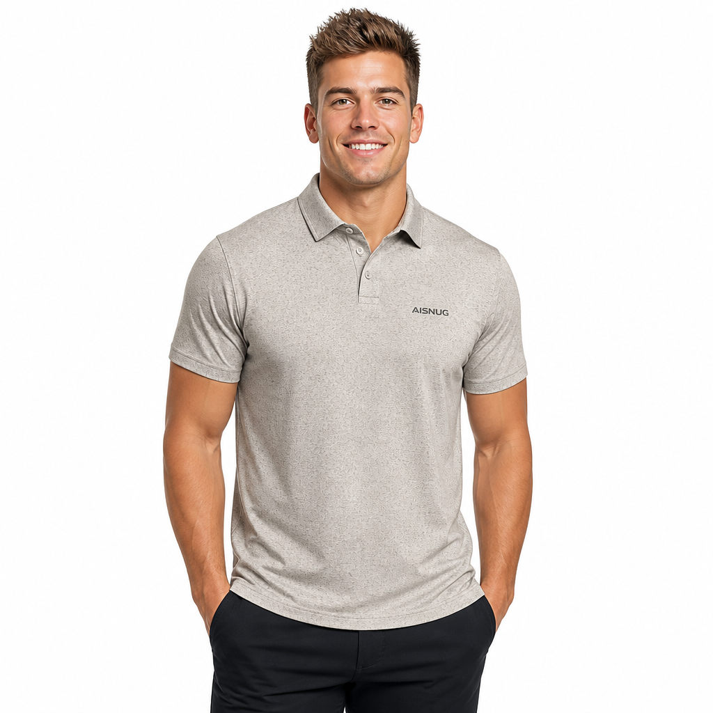 Taupe Grey Soft Speckle Texture Print men’s short-sleeve golf polo front view