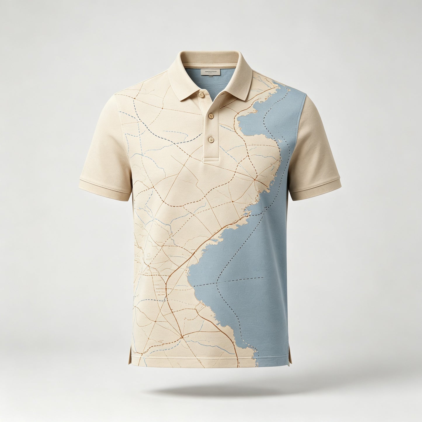 coastal map beige blue golf polo 1