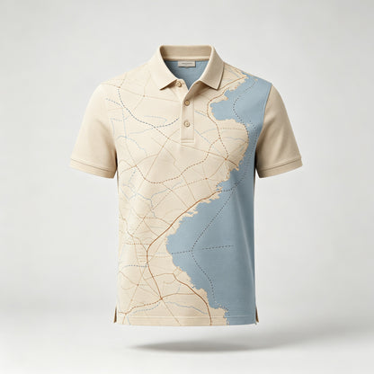 coastal map beige blue golf polo 1