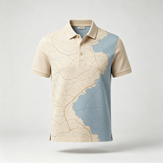 coastal map beige blue golf polo 1