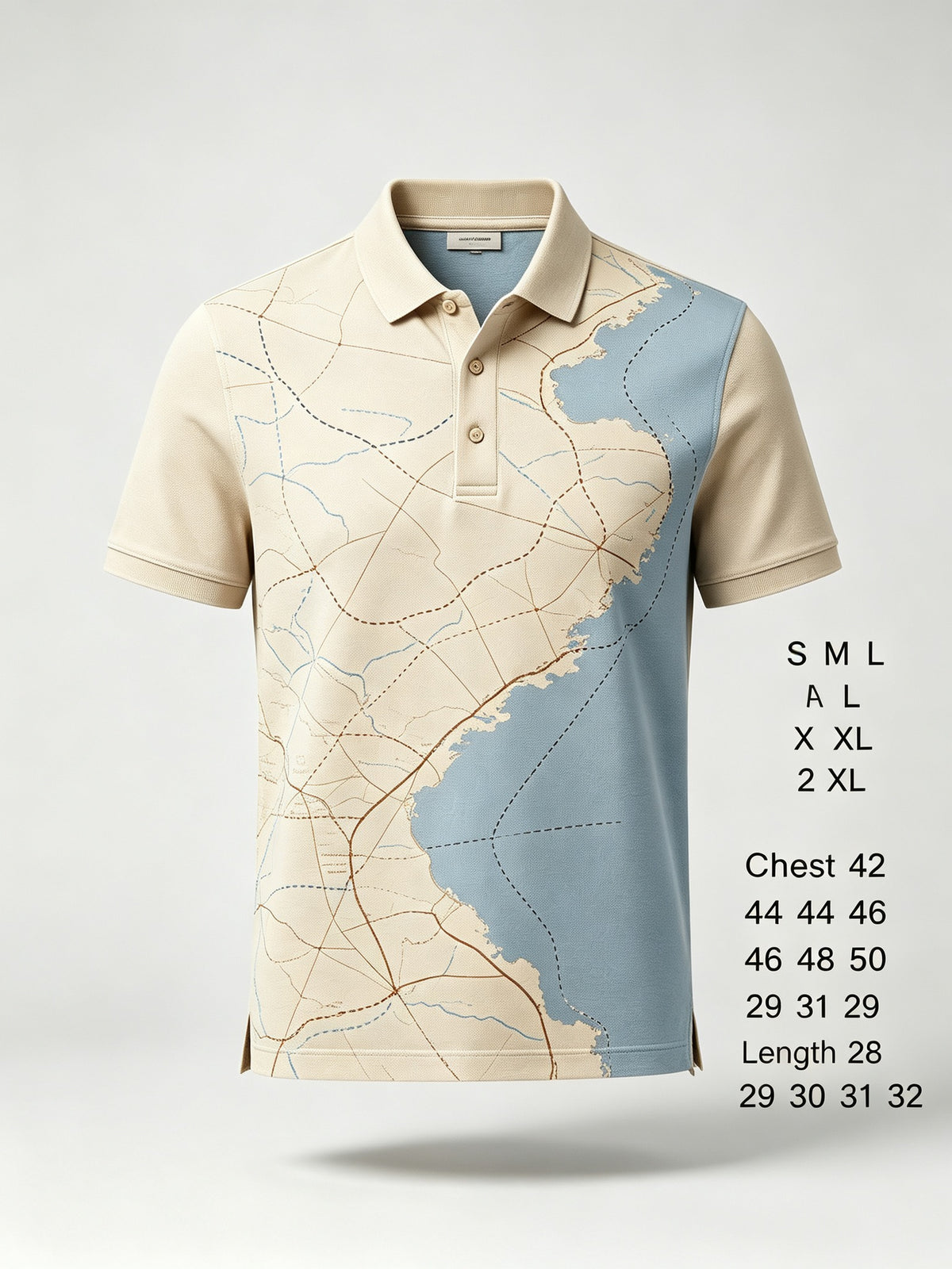 coastal map beige blue golf polo 3