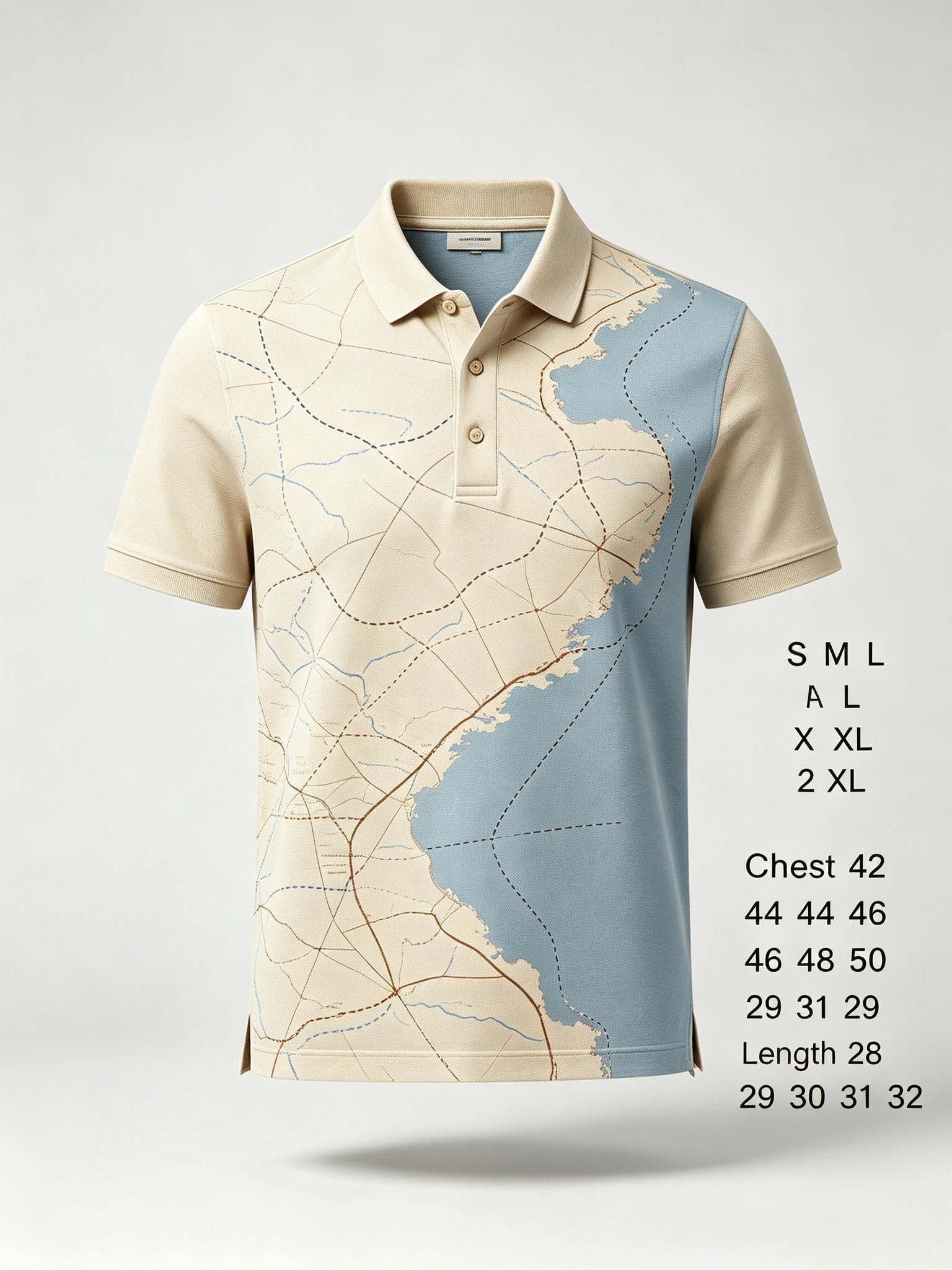 coastal map beige blue golf polo 3