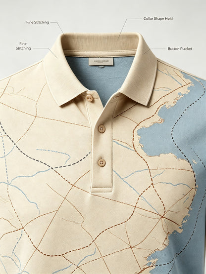 coastal map beige blue golf polo 4