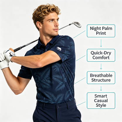 Custom Navy Palm Golf Shirt – Quick-Dry Performance Team Polo Front View