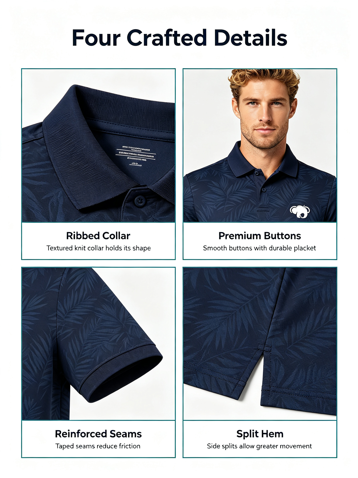 Custom Navy Palm Golf Shirt – Quick-Dry Performance Team Polo Detail