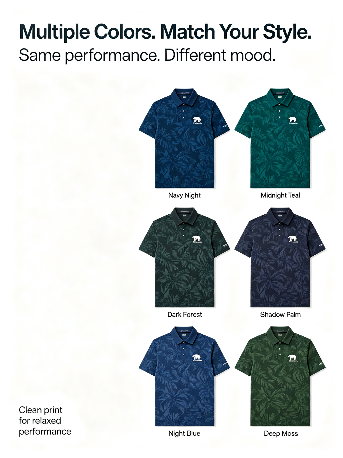 Custom Navy Palm Golf Shirt – Quick-Dry Performance Team Polo Close-up