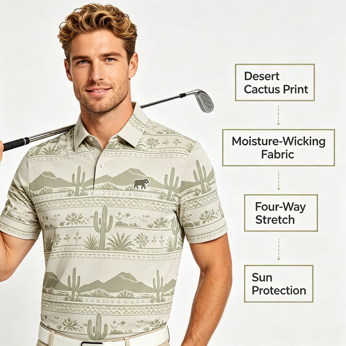 Custom Cactus Print Golf Polo – Moisture-Wicking Resort Apparel Front View
