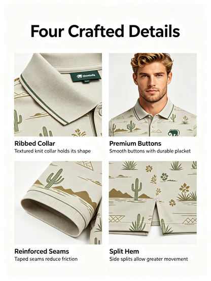 Custom Cactus Print Golf Polo – Moisture-Wicking Resort Apparel Detail