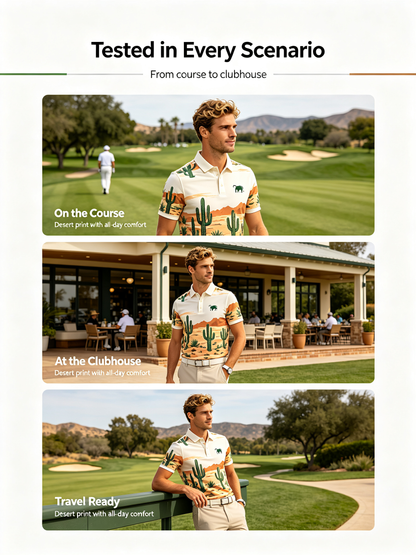 Custom Cactus Print Golf Polo – Moisture-Wicking Resort Apparel Back View