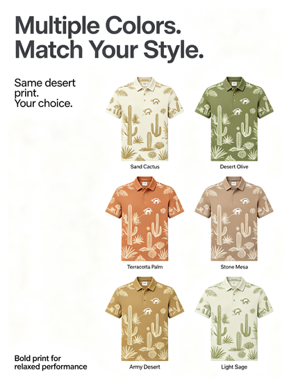 Custom Cactus Print Golf Polo – Moisture-Wicking Resort Apparel Close-up