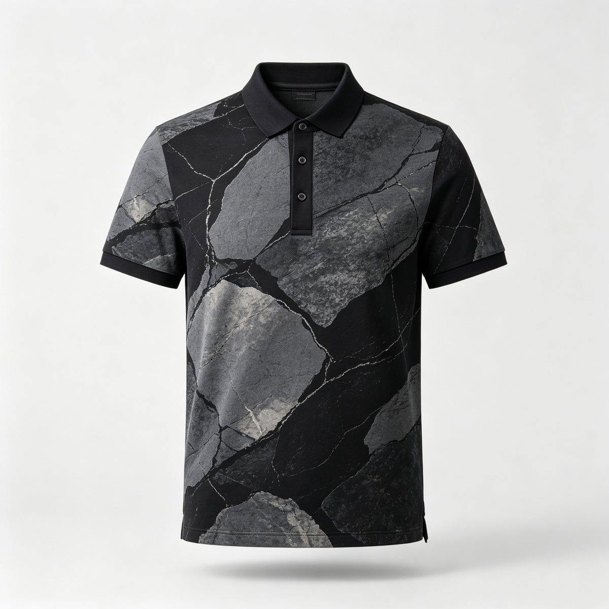 marble crack black gray golf polo 1